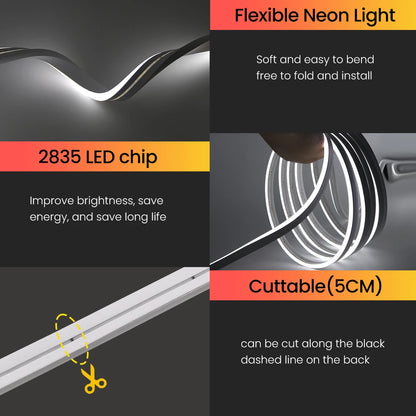 12V 24V 5M 10M 20M LED Neon Sign Strip Light Waterproof Silicone Rope Lights Flexible Lamp with 2pin Wire 120LED 2835 0.5M Decor