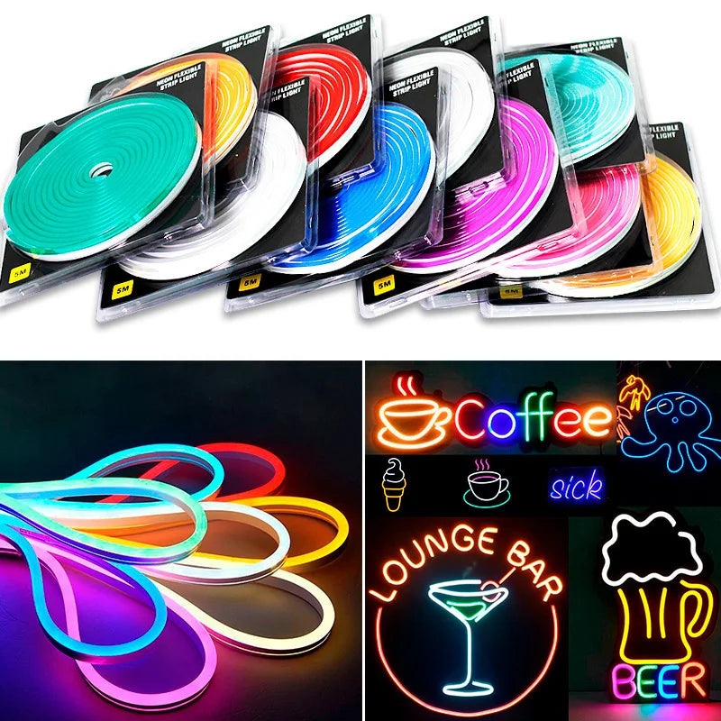 1 Roll 12V 196.85in/5M LED Flexible Silicone Neon Light, Outdoor LED Strip Lights Waterproof, 2835 12-bead Neon Light, 12V 6*12