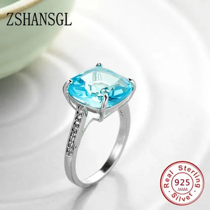 Luxury 925 Sterling SIlver Forever Clear Blue/Yellow Zircon Circle Round Finger Ring for Women Jewelry Christmas Gift Anillos