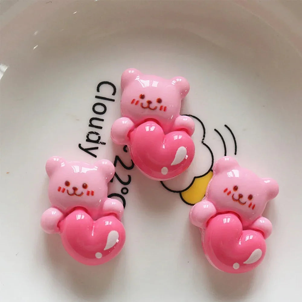 10PCS Shiny Rose Red Bear Flower Miniature Resin Flat Back Cabochons For Hairpin Scrapbooking DIY Home Decor Craft Accessories