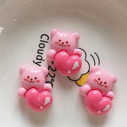 10PCS Shiny Rose Red Bear Flower Miniature Resin Flat Back Cabochons For Hairpin Scrapbooking DIY Home Decor Craft Accessories