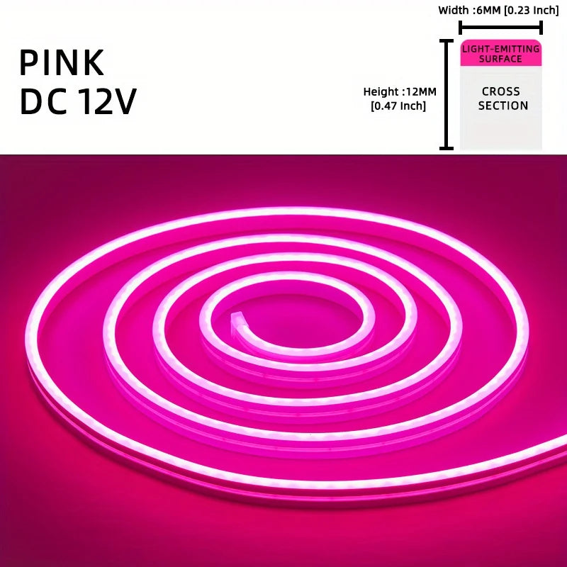 1 Roll 12V 196.85in/5M LED Flexible Silicone Neon Light, Outdoor LED Strip Lights Waterproof, 2835 12-bead Neon Light, 12V 6*12