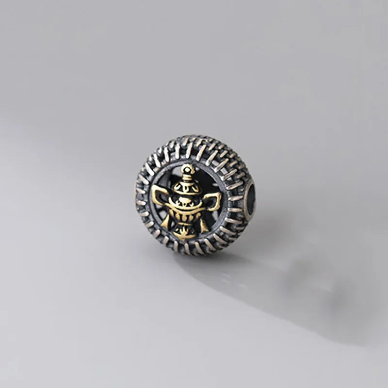 MEETSOFT  Vintage 925 Sterling Silver Auspicious Eight Treasures Beads Charms of DIY Handmade Bracelets Accessories Wholesale