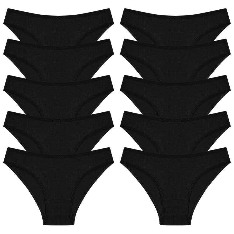 FINETOO 10PCS Women's Cotton Panties Sexy Breathable Underwear Female Solid Comfortable Lingerie Striped Briefs Wholesale M-XL