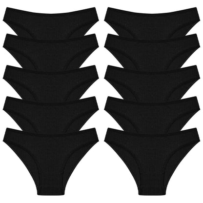 FINETOO 10PCS Women's Cotton Panties Sexy Breathable Underwear Female Solid Comfortable Lingerie Striped Briefs Wholesale M-XL