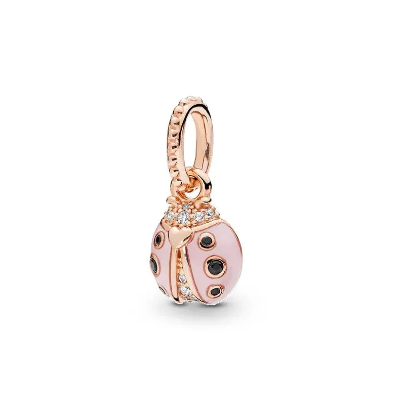 Rose Gold Fine Plated Pink Clip Dasiy Butterfly Dragonfly DIY Charms Fit Original Sterling Silver 925 Bracelet For Women Jewelry