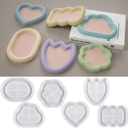 Storage Tray Silicone Mold DIY Jewelry Display Plate Resin Plaster Cement Mould Round Flower Cloud Heart Shape Dish Home Decor