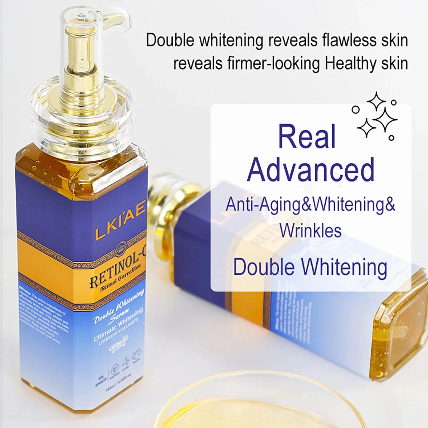 LKIAE Retinol Double Whitening Kit, Remove Wrinkles, Black Spots, Melanin, Moisturizing, Hydrate, Suitable for All Skin Types