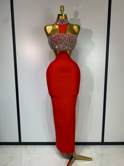 Women Sexy Backless Sparkly Crystal Diamonds Black Bodycon Bandage Dress Celebrity Elegant Evening Club Party Birthday Dresses