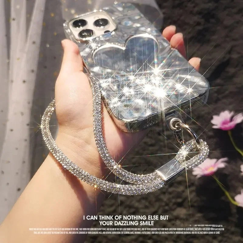 Universal Cellphone Wrist Strap with Card Gorgeous Flash Diamond Lanyard Colorful Hand Rope Mobile Phone Anti-Loss Charm Straps
