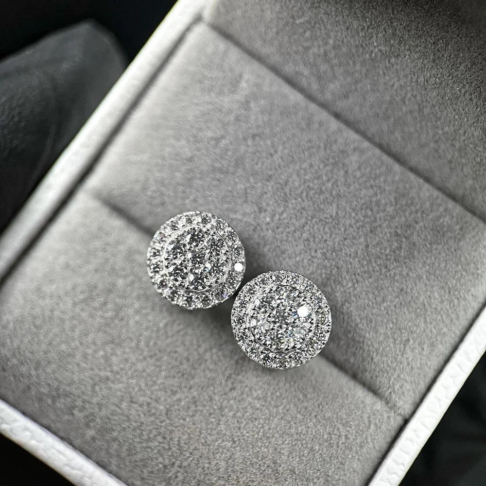 BXINY GRA Certified Full Moissanite Earrings 100% S925 Silver 18K Gold Plated Round Ear Studs for Women Men Hiphop Gifts Jewelry
