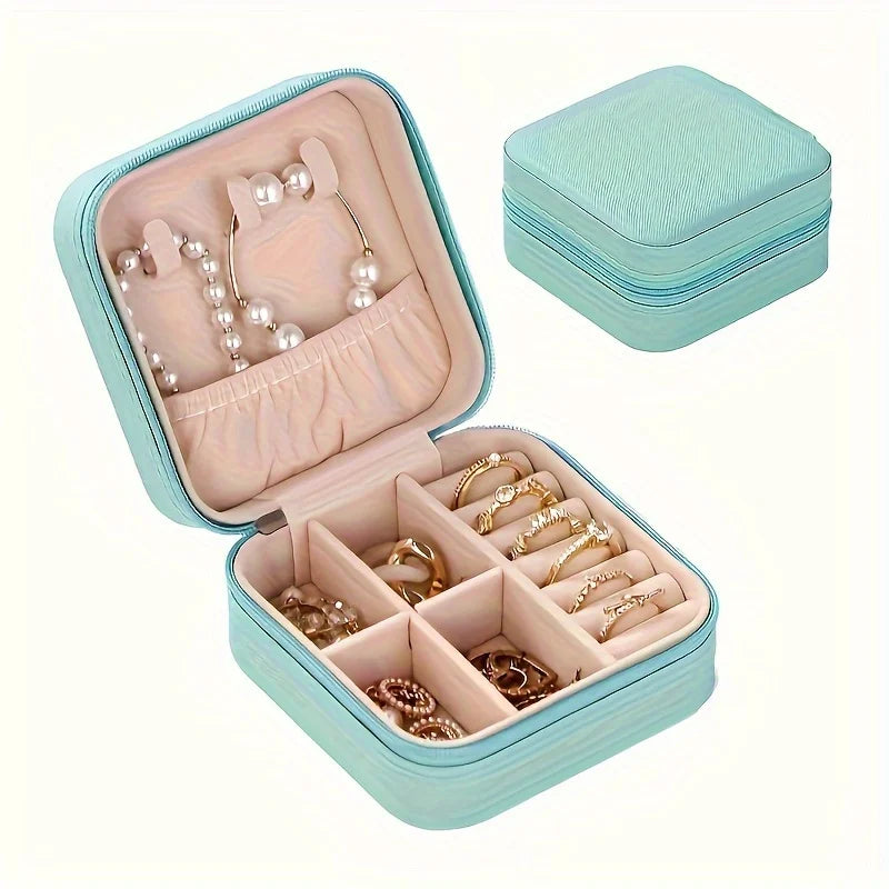 Square Jewelry Organizer Box with Lid | 6-Color Travel Case for Earrings, Necklaces & Rings - Gift for Women