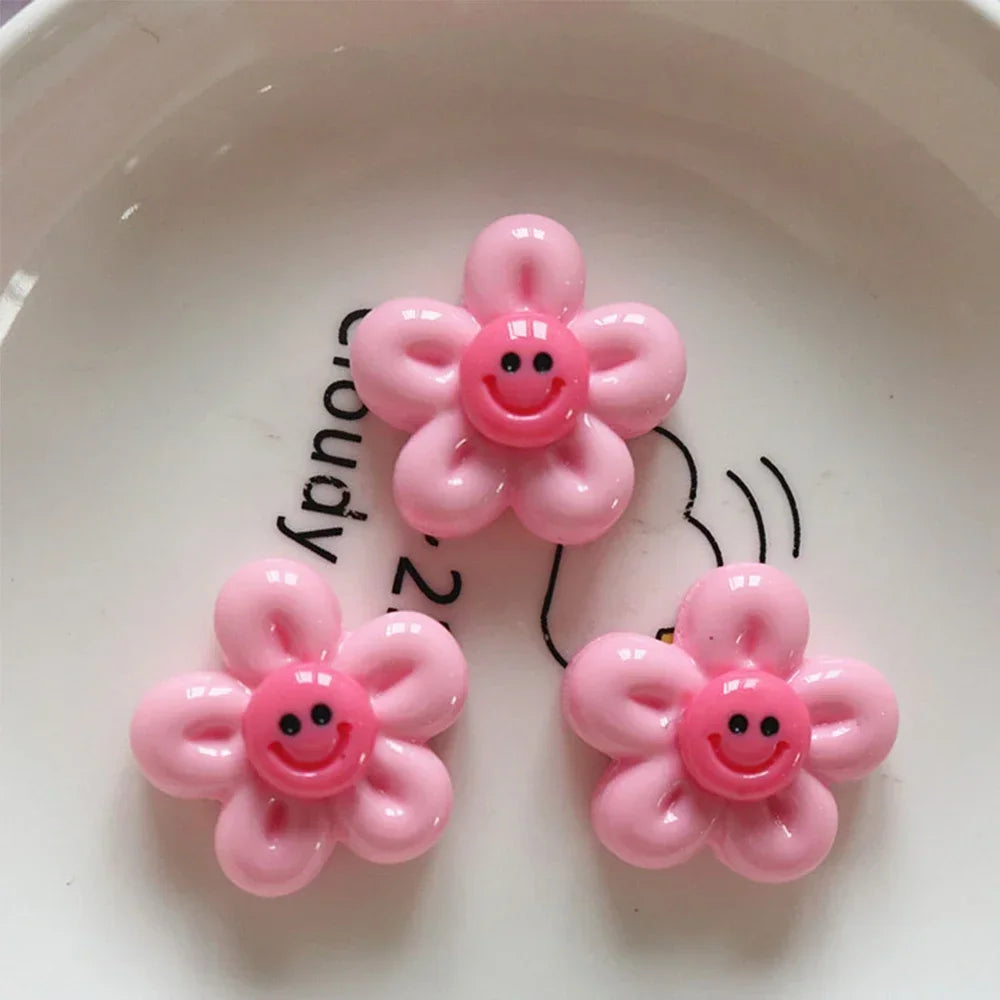 10PCS Shiny Rose Red Bear Flower Miniature Resin Flat Back Cabochons For Hairpin Scrapbooking DIY Home Decor Craft Accessories