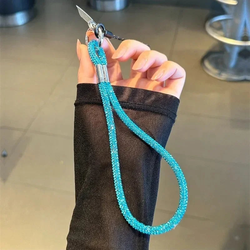 Universal Cellphone Wrist Strap with Card Gorgeous Flash Diamond Lanyard Colorful Hand Rope Mobile Phone Anti-Loss Charm Straps