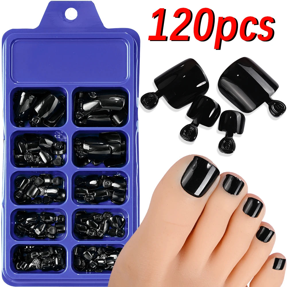144pcs Short Square False Toe Nails Lake Blue/White/Red/Nude Press on Toenails Glossy Full Cover Toe Nails 100/120pcs Artificial