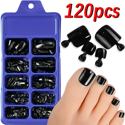 144pcs Short Square False Toe Nails Lake Blue/White/Red/Nude Press on Toenails Glossy Full Cover Toe Nails 100/120pcs Artificial