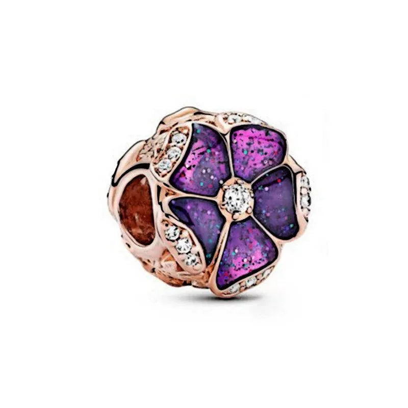 Rose Gold Fine Plated Pink Clip Dasiy Butterfly Dragonfly DIY Charms Fit Original Sterling Silver 925 Bracelet For Women Jewelry