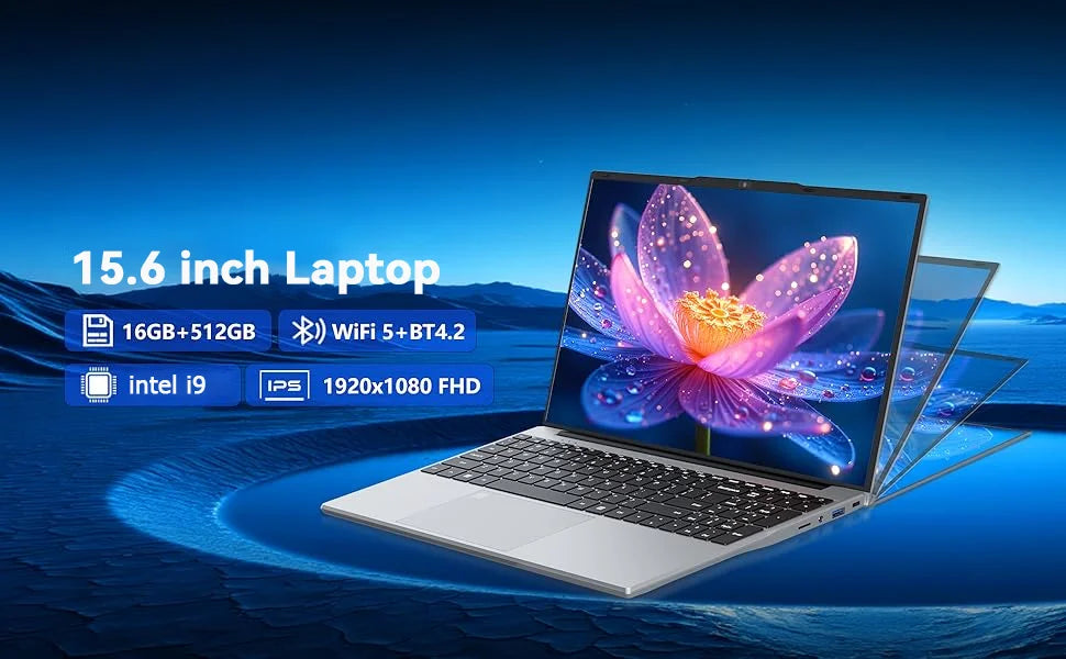 2026 Brand New Intel i9-9900 15.6 Inch Backlit Fingerprint Unlock Laptop Windows 11 Office Study NoteBook Gaming Computer PC