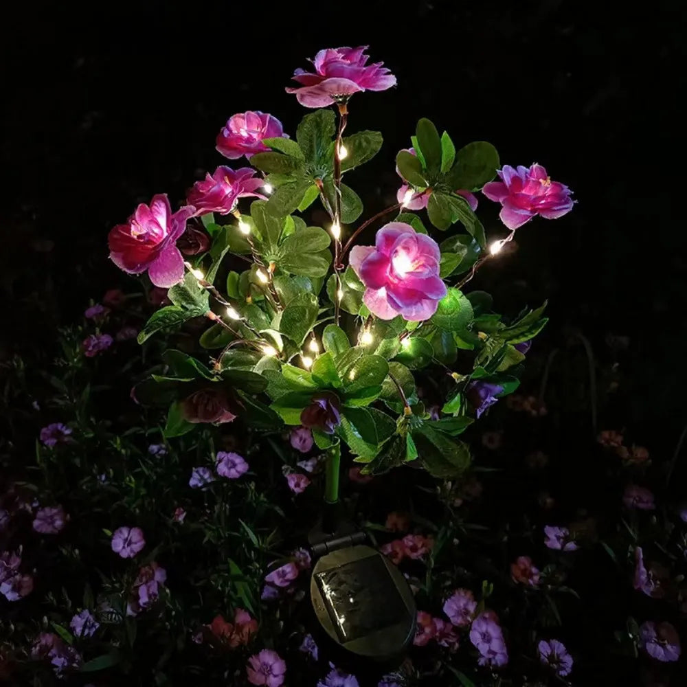 1PC Solar Azalea Flower Lights Fabric Petal Waterproof LED Decorative Stake Lights for Outdoor Garden Patio Wedding Party Decor