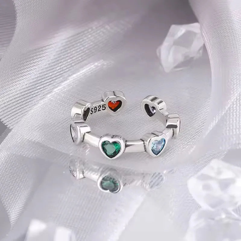 VENTFILLE 925 Sterling Silve Love Heart  Ring for Women Girl Gift Line Pearl Korean Sweet  Jewelry Birthday Gift Dropshipping