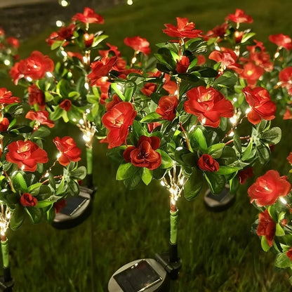1PC Solar Azalea Flower LED Stake Light Waterproof Fabric Petal Garden Lights for Outdoor Lawn Path Patio Wedding Party Decor