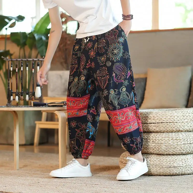 Thai  Cotton Linen  Pants Loose Fit Casual Men's Pants Asian Style Summer Lightweight Trendy Sweatpants  Summer Thin Pants