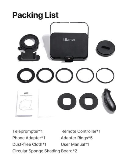 Ulanzi RT02 Universal Teleprompter Prompter DSLR Camera Smartphone Tablet Laptop Teleprompter Live Streaming Video Recording