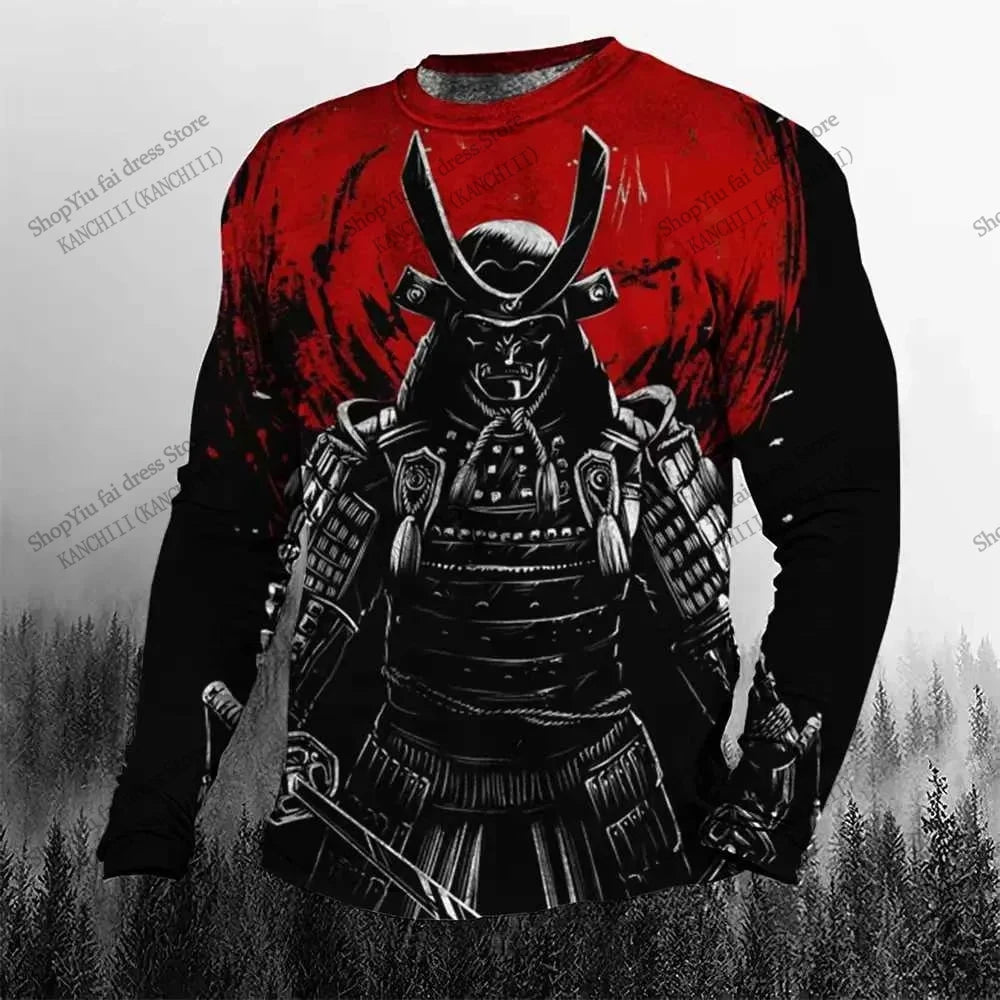 New Japanese Style Tattoo Samurai 3d Print Long Sleeve T-shirt For Men Women Fashion Sports Tops Tees Men Clothing Street tshirt