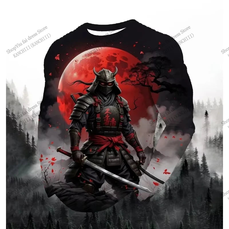 New Japanese Style Tattoo Samurai 3d Print Long Sleeve T-shirt For Men Women Fashion Sports Tops Tees Men Clothing Street tshirt