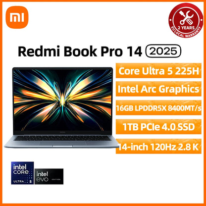 Xiaomi REDMI Book Pro 14 Laptop Ultra 7 255H/Ultra 5 225H Intel Arc Graphics 32GB LPDDR5X 1T SSD 14-inch 120Hz 2.8K Screen