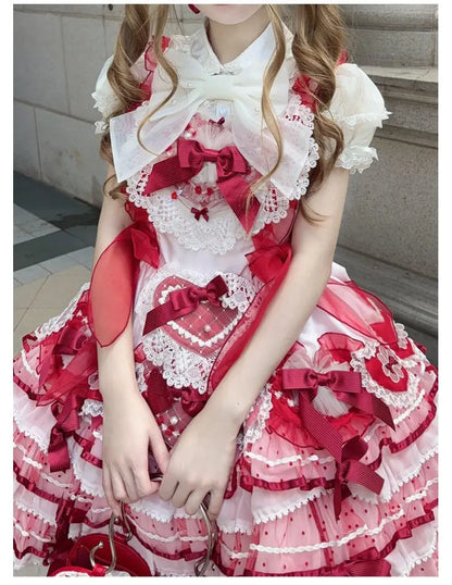 Cute Sweet Lolita Girls Shirt 2025 Summer New Bubble Short-sleeved Shirts Doll Collar Single-breasted Candy-colored Blouse Top