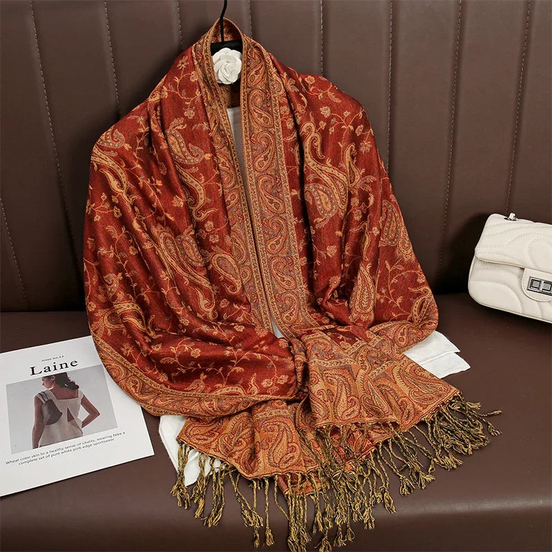 Autumn Winter Scarf Women Pashmina Shawls Cashmere Blanket Paisley Warm Thick Chunky Stoles Lady Elegant Poncho Outdoor Bufanda