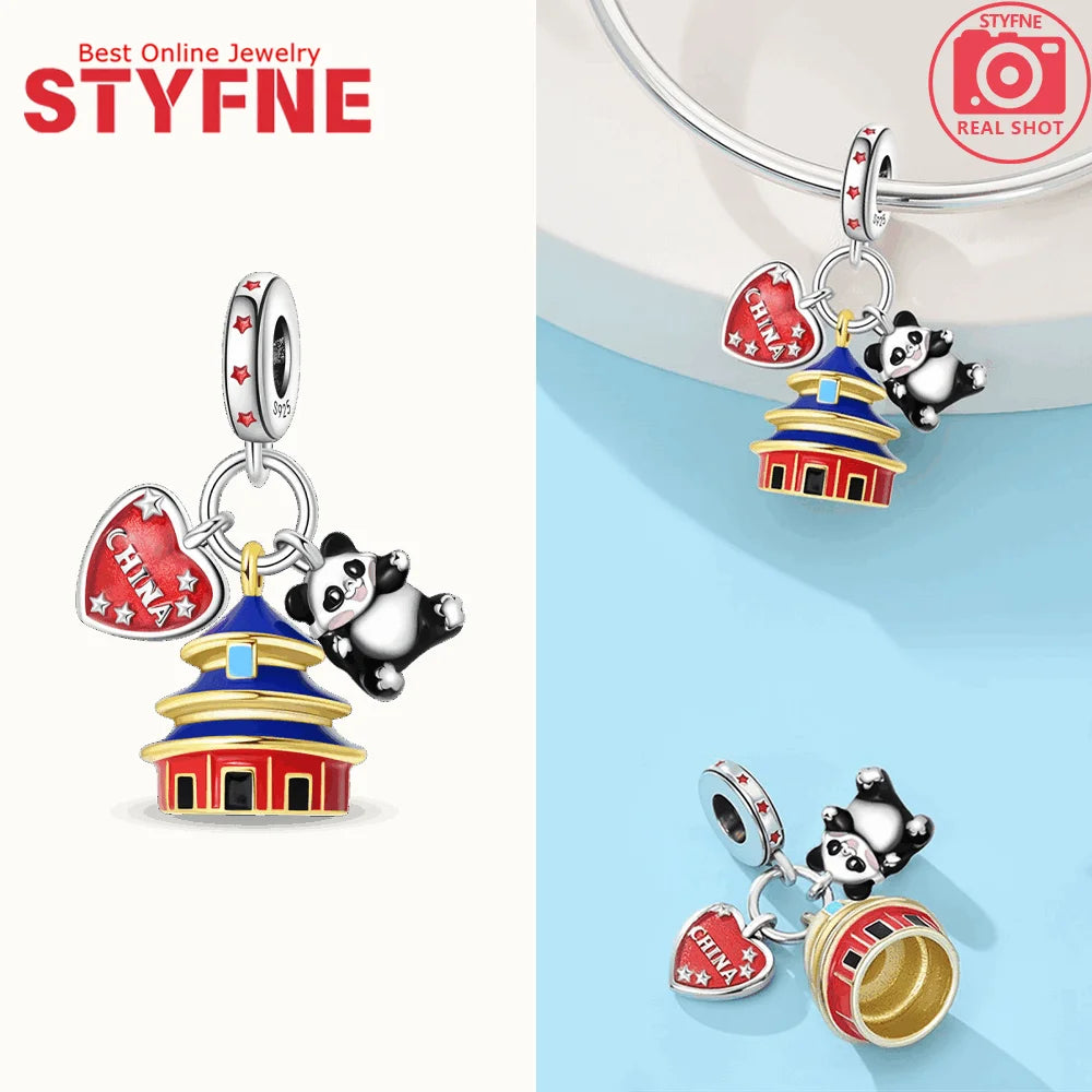 New 925 Silver Charms Greek Temple Paris Tower London Big Ben Beads Pendant Fit Original Bracelet DIY Cultural Fine Jewelry Gift