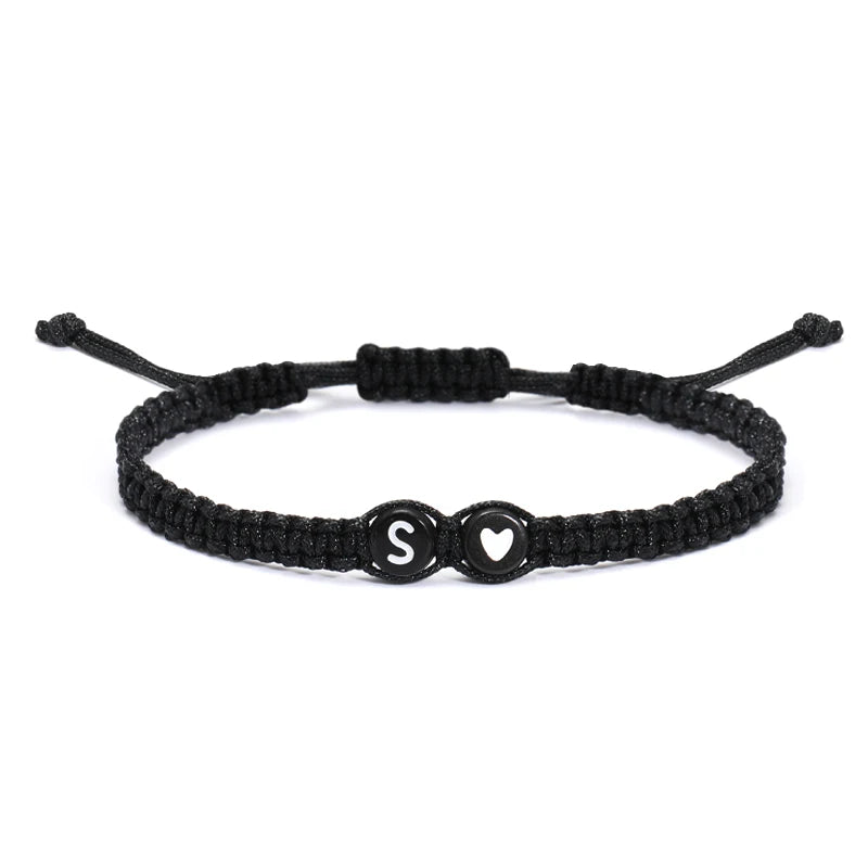 26 Letters Initial Heart Bracelets Handmade Adjustable A-Z Name Braided Bracelets For Women Men Friendship Jewelry