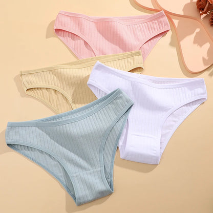 FINETOO 10PCS Women's Cotton Panties Sexy Breathable Underwear Female Solid Comfortable Lingerie Striped Briefs Wholesale M-XL