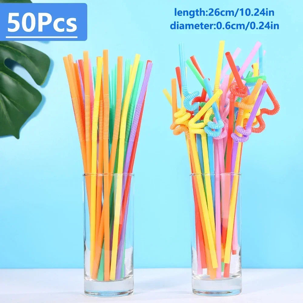50-1000Pcs Foldable Multicolor Drinking Straws Beverage Straw Pajitas Plastique Juice Bar Party Wedding Kitchen Home Accessories