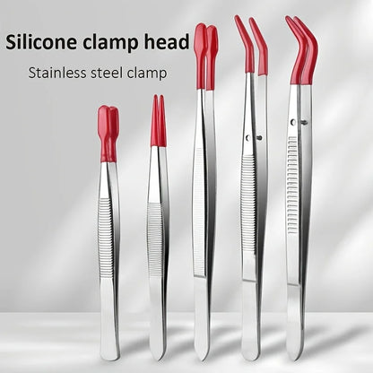 5pcs Tweezers With Rubber Tips Tweezers Rubber PVC Silicone Coated Non Marring Flat Tip Bent Tip Tweezers Tipped Tweezers