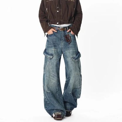 Men's Baggy Jeans Unisex Y2K Trendy Casual Wide Leg Denim Pants High Street Oversize Trousers American Style Streetwear Fashion