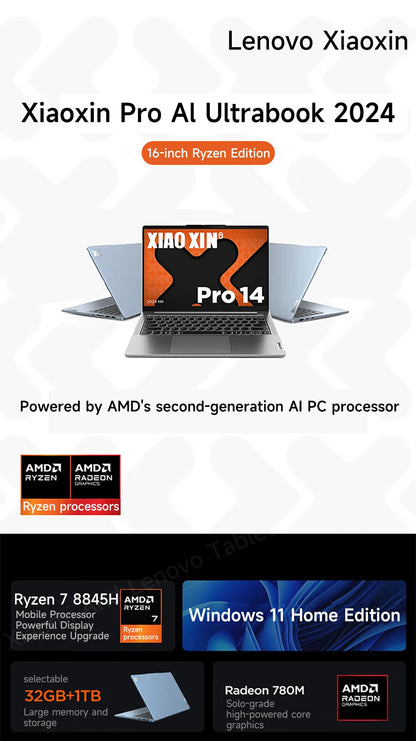 Lenovo laptop Xiaoxin Pro14 2024 14" 2.8K 120Hz OLED Screen AMD Ryzen 7-8845H 16G/32G LPDDR5 1TB/2TB PCIE4.0 SSD Notebook PC