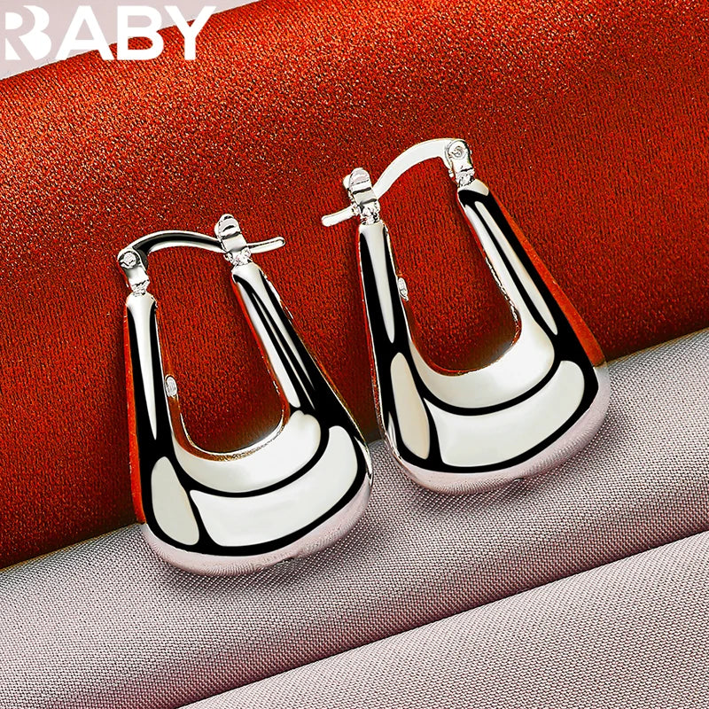 URBABY 925 Sterling Silver 17mm Smooth U Hoop Earrings For Woman Wedding Engagement Party Gift Charms Fashion Jewelry