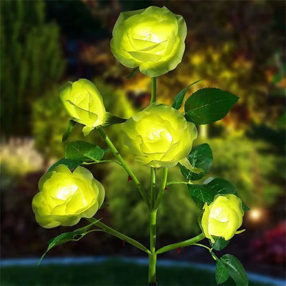 Garden Yard Lawn Night Lamp 5 Head LED Solar Simulation Rose Flower Solar LED Light Landscape Garden Home Decoration Flowers