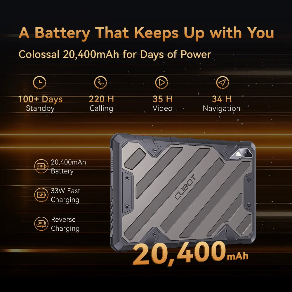 Cubot Tab KingKong 2, Rugged Tablet Android 14, Helio G99, 20400mAh Battery,16GB RAM+256GB ROM, IP68 Waterproof, 10.95" Screen