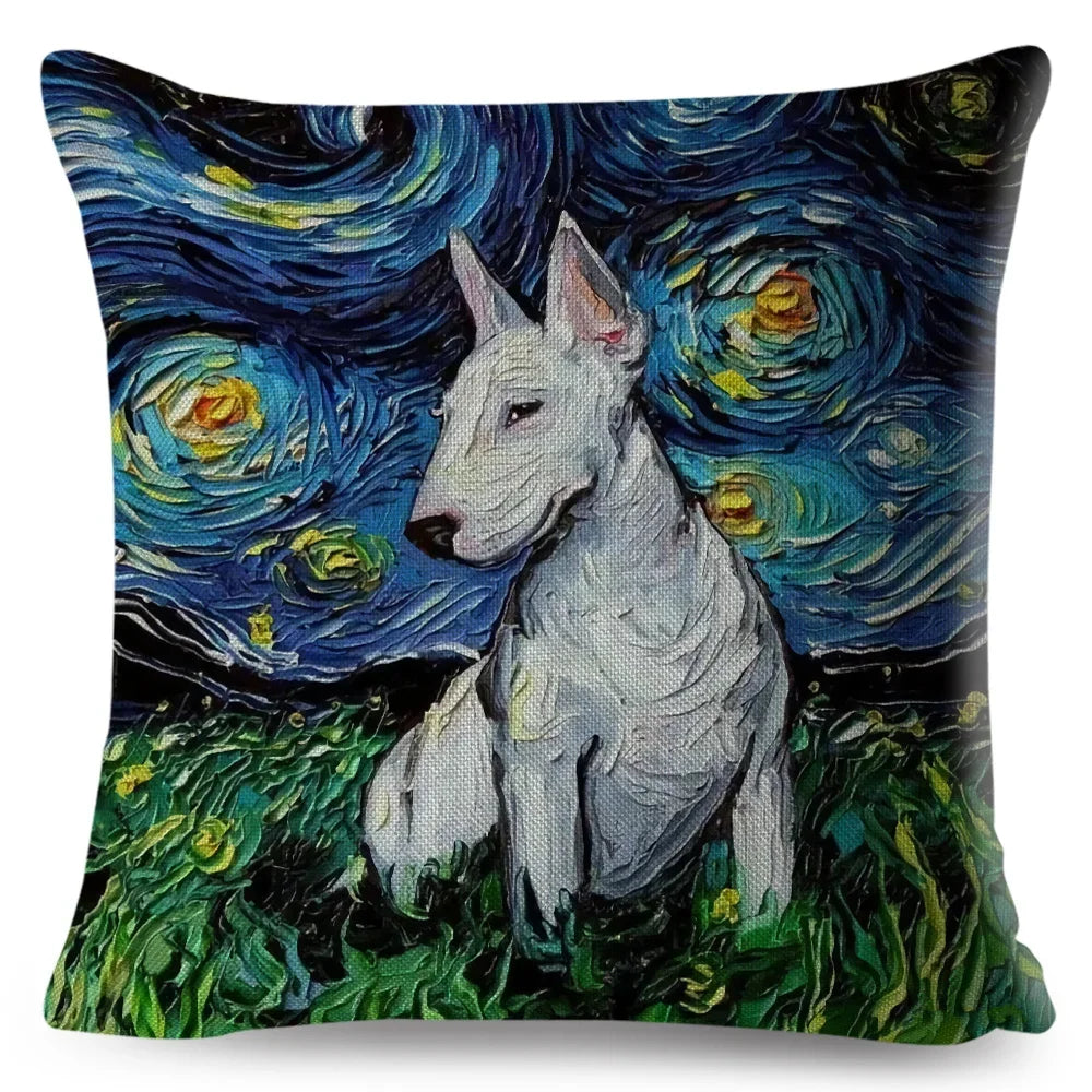 Both Sided Starry Sky Dog Cushion Cover Decor Oil Painting Cartoon Pet Animal Pillow Case for Sofa Home  Linen Pillowcase