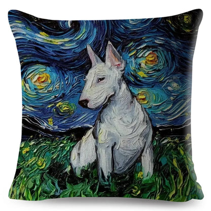 Both Sided Starry Sky Dog Cushion Cover Decor Oil Painting Cartoon Pet Animal Pillow Case for Sofa Home  Linen Pillowcase