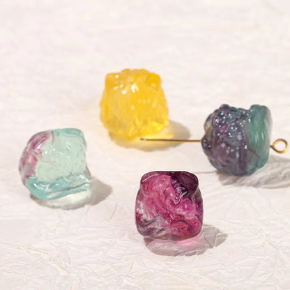 1 Pc Natural Stone Fluorite Obsidian Rock Quartz Carved Lion Head Beads With Hole For Jewelry Making Diy Necklace Bracelet
