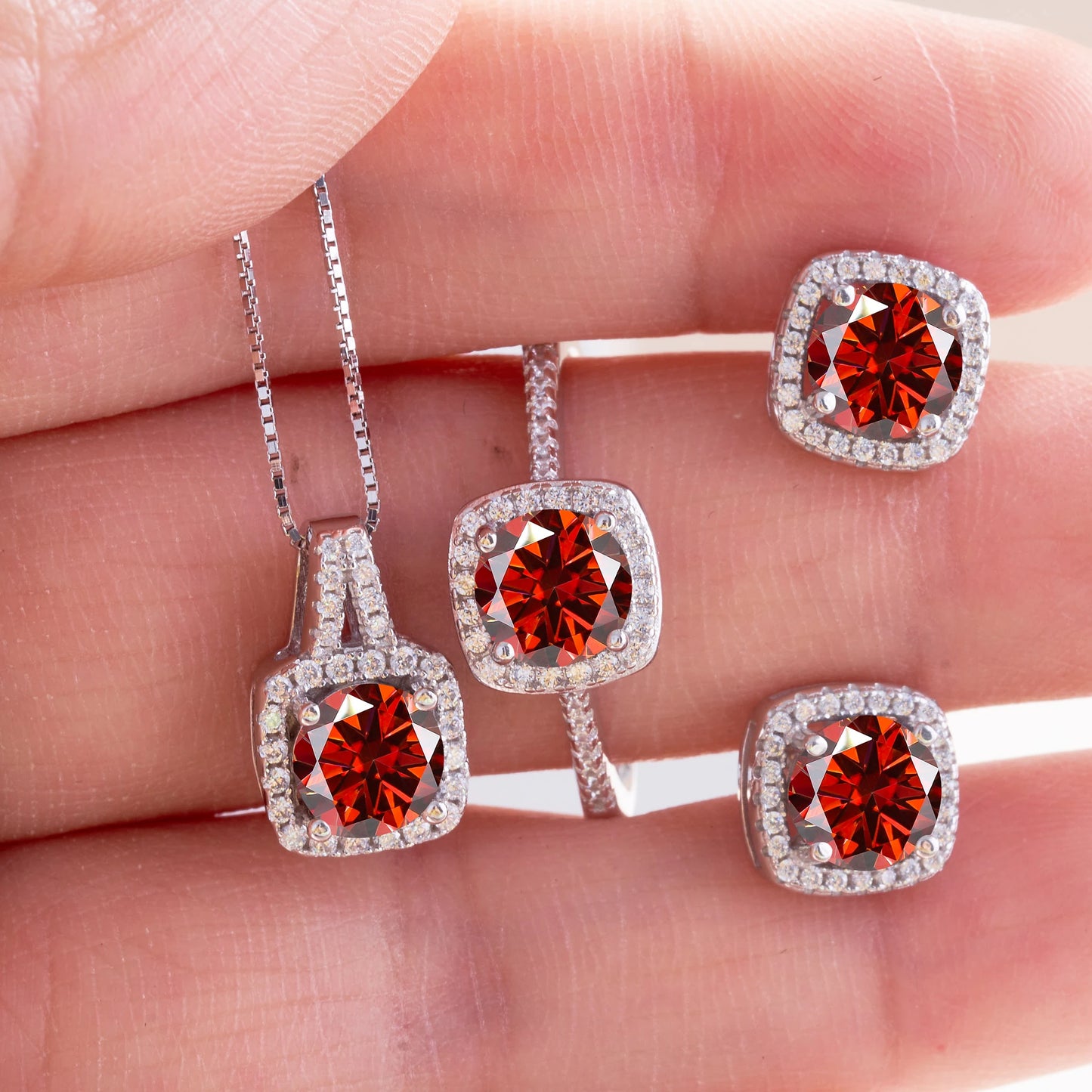 Women's Round Cut D Color Moissanite Jewelry Set Real 925 Silver Pendant Necklace and Stud Earrings female dating fine Jewelry