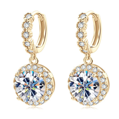 Anziw Real Sparkling 3.0 Ct D Moissanite Drop Hoop Earrings 100% 925 Silver Gold Plated 2.0ct Hanging Earring For Women Jewelry