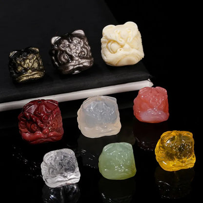 1 Pc Natural Stone Fluorite Obsidian Rock Quartz Carved Lion Head Beads With Hole For Jewelry Making Diy Necklace Bracelet