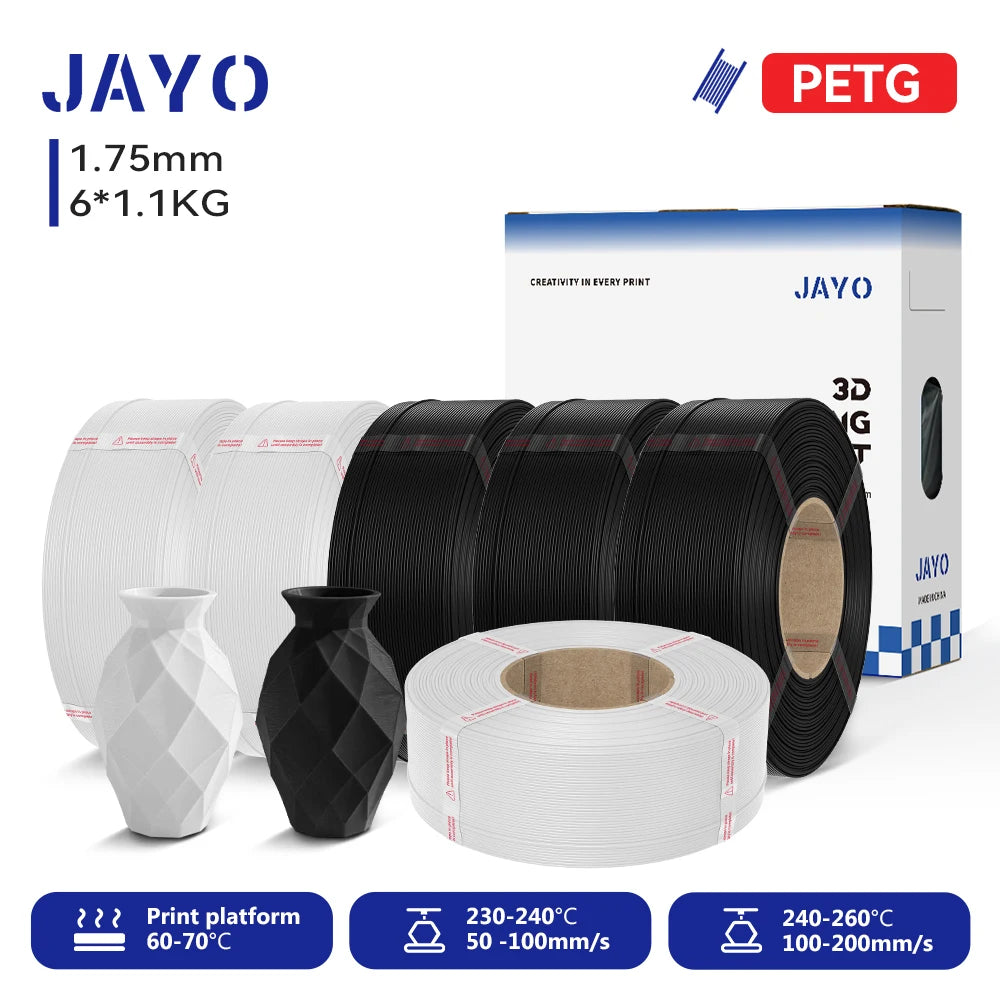 JAYO Refill PETG/PLA+ Filament 1.75mm Refill 3D Printer Filament, Suitable for Bambu Lab Filament & JAYO Reusable spools 6Rolls