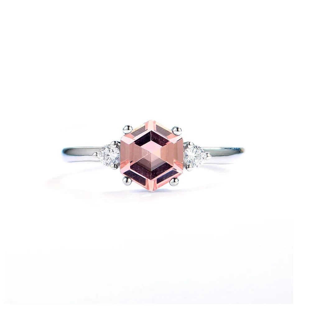Luxyimagic Hexagon London Blue Topaz Gemstone Ring for Women Soid 925 Sterling Silver Tanzanite Morganite Jewelry for Engagement